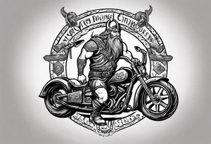 I want a detailed tattoo of a viking working on a motorcycle with the company name “Viking Customs” incorporated in the design tattoo idea