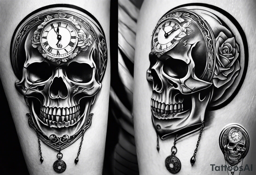 skull with pocket watch tattoo idea