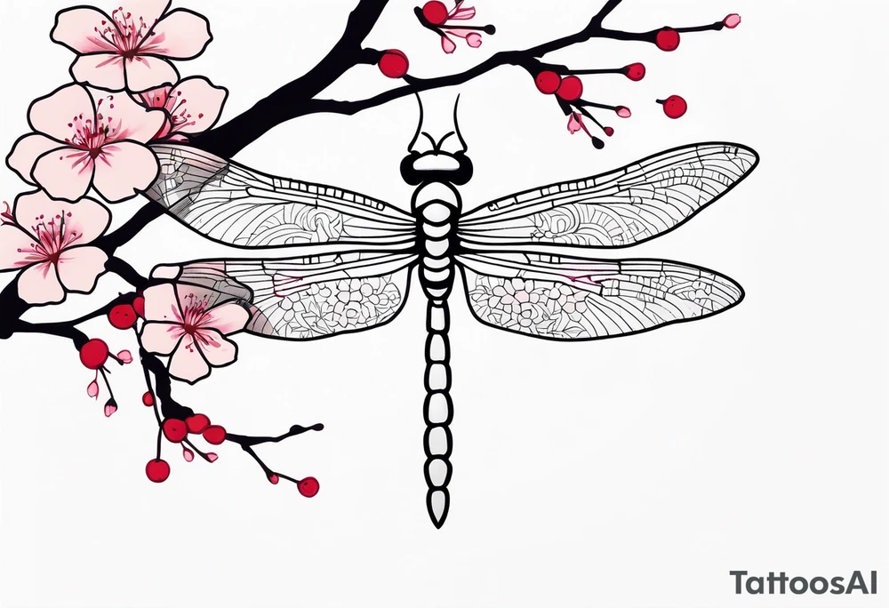 dragon fly with cherry blossoms tattoo idea