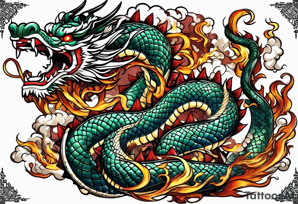 Dragão shenlong na zona do peito esquerdo e braço esquerdo tattoo idea
