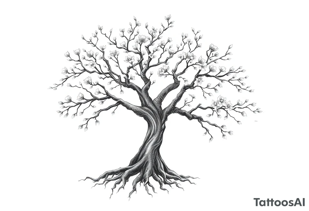 A tree with deep roots or blooming branches symbolizes personal growth tattoo idea