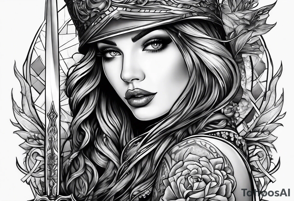 Female holding dagger tattoo idea