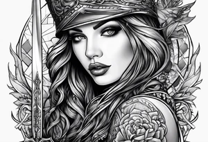 Female holding dagger tattoo idea