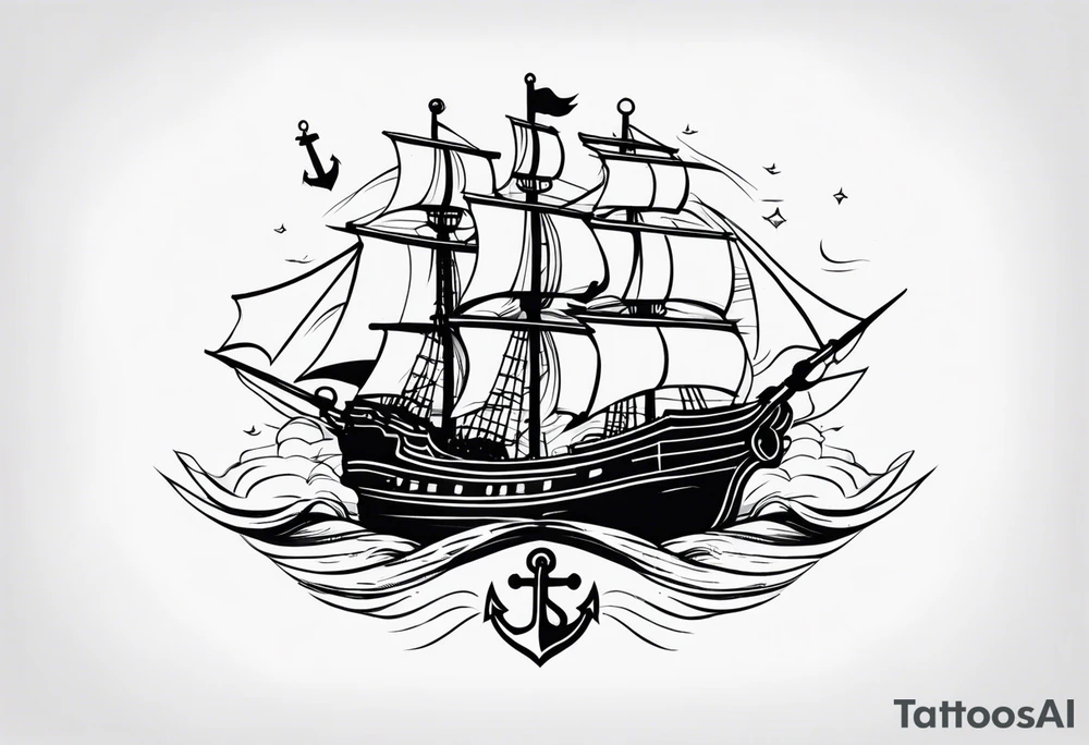 pirate ship anchor tattoo idea