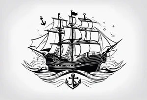 pirate ship anchor tattoo idea