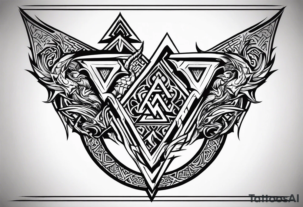 Valhalla sword shield dragon axe Valknut tribal tattoo idea Valhalla sword shield dragon axe Valknut tribal tattoo idea