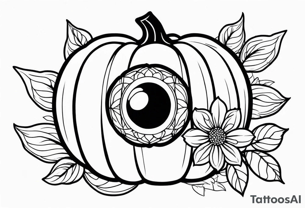 eye pumpkin flowers tattoo idea