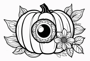 eye pumpkin flowers tattoo idea