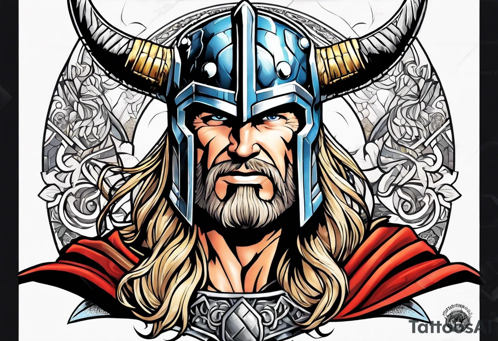 The Mighty Thor from comics in the 70's with a vignette in the background tattoo idea