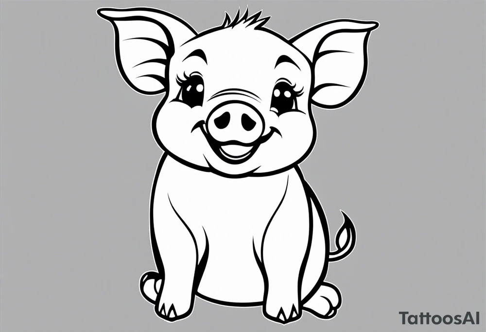 very cute happy piglet.
outline only.
black and white only.
only show the piglet. no extra lines or decoration.
no black shading.
dont make the ears too big.
draw only with very thin lines (1px)

should look like a tattoo that will only take 15 minutes to draw tattoo idea