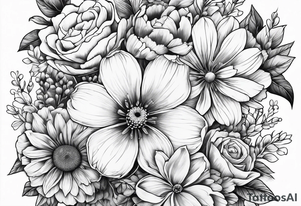 Spring flowers surrounded by faded honeycomb tattoo idea