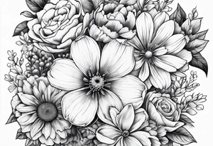 Spring flowers surrounded by faded honeycomb tattoo idea