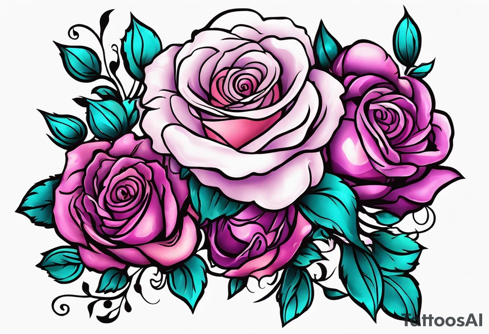 Dad 06-07-14, roses, teal, pink, purple tattoo idea