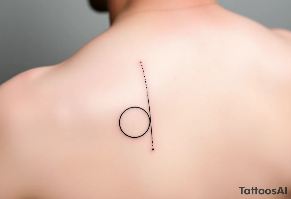 Minimalist forearm tattoo, black ink only, representing legacy and father-son connection. Two interlocking circles along an ascending abstract path, one fading at the bottom (father) and one growing solid at the top (son), symbolizing the torch passed. Fine particles rising along the line show guidance and energy. Subtle abstract figure of father integrated above. Include date VI·IV·MMXXIII and optional phrase “Building what he couldn’t”. Clean, fine-line, vertical layout for forearm, minimal yet deeply emotional. tattoo idea
