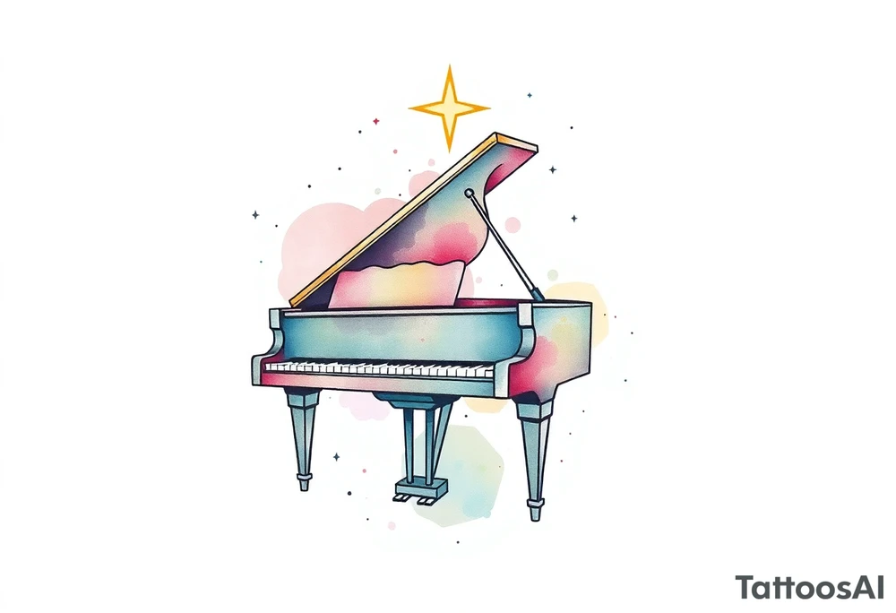 dreamy grand piano under the star tattoo idea
