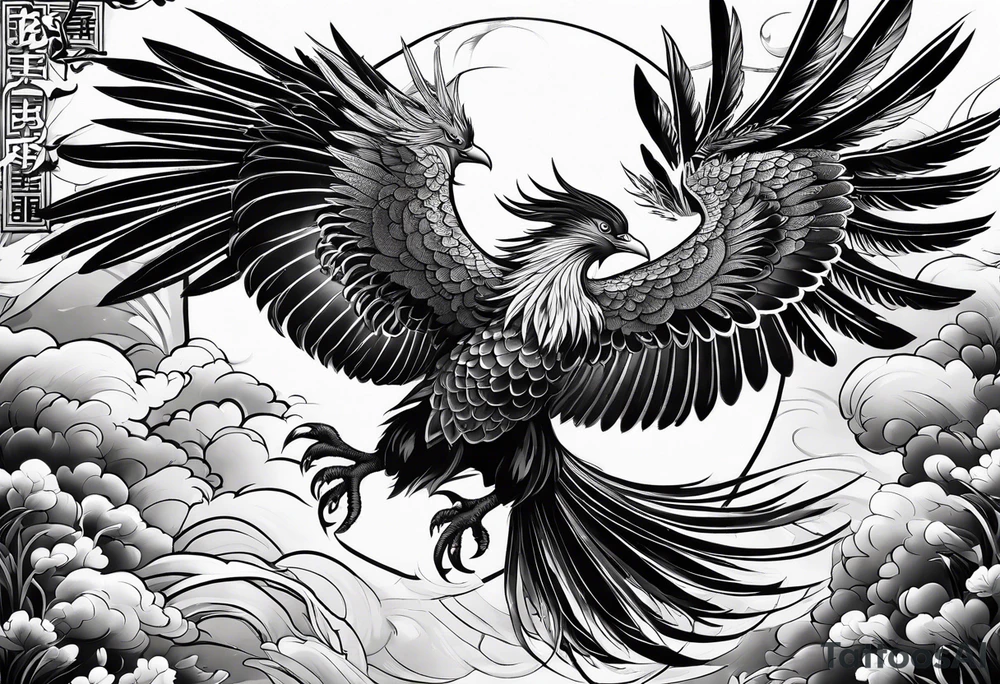 traditional Japanese phoenix high detail tattoo idea