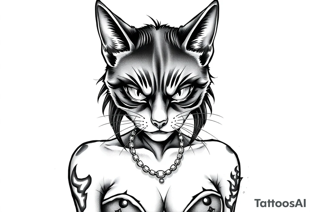 naked catgirl, slut, angry, leather tattoo idea