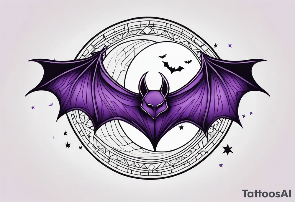 Purple bats and moon tattoo idea