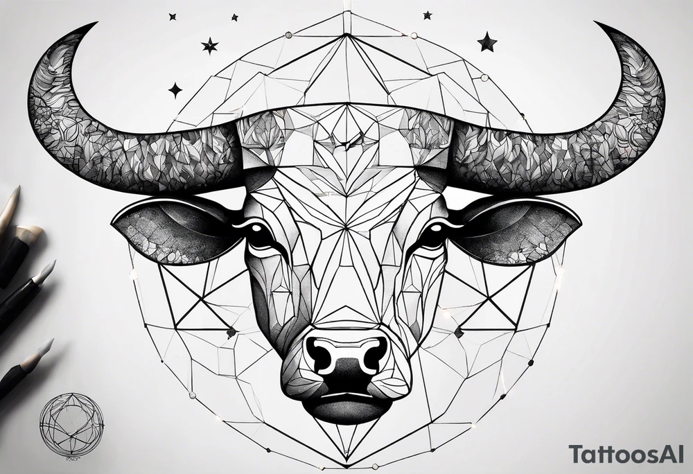 I want a geometric Taurus head with the planets positions on May 20th, 1989 tattoo idea