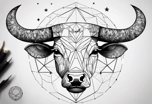 I want a geometric Taurus head with the planets positions on May 20th, 1989 tattoo idea