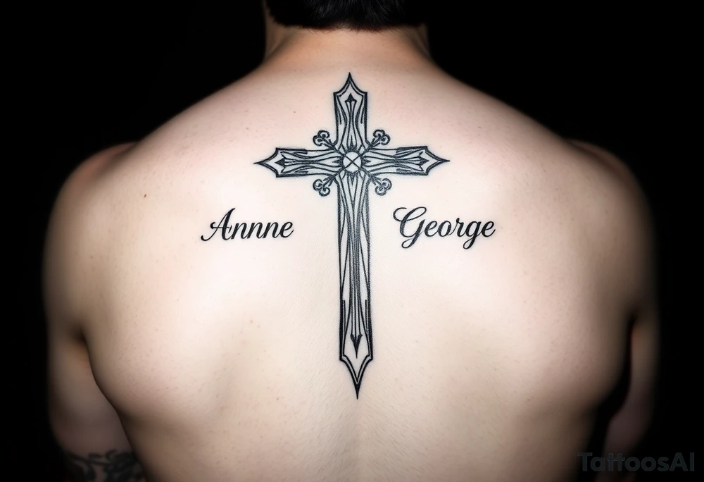 A cross with my grandparents name Anne, Nora, George and add this bible verse Joshua 1:9: "Be strong and courageous. Do not be afraid; do not be discouraged, for the Lord your God will be with you wherever you go tattoo idea