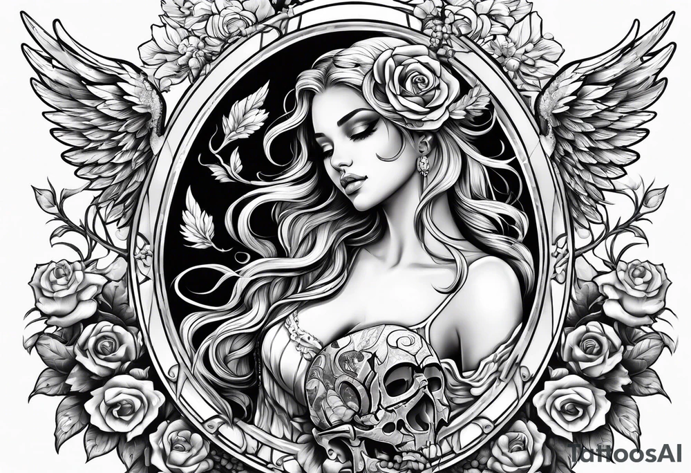 Beautiful angel with skull tattoo idea