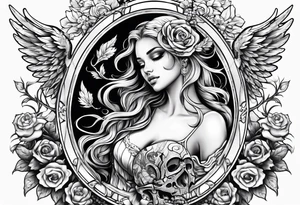 Beautiful angel with skull tattoo idea
