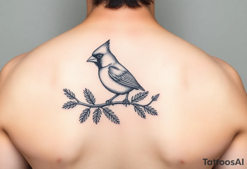 Cardinal on pine branch tattoo idea