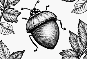 Acorn with open cap and ladybug tattoo idea