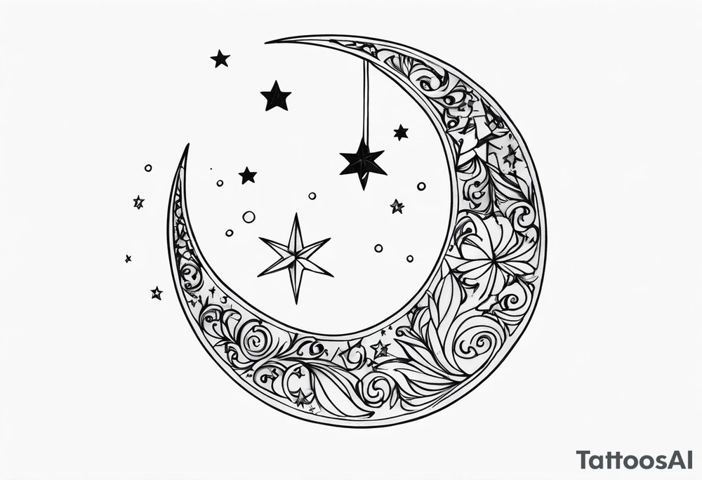Crescent Moon & Stars tattoo idea