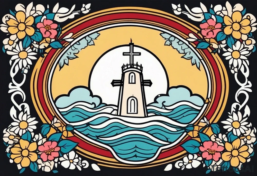 baptize in water


old school vintage simple traditional design with vintage flowers surrounding
bold color simple tattoo idea