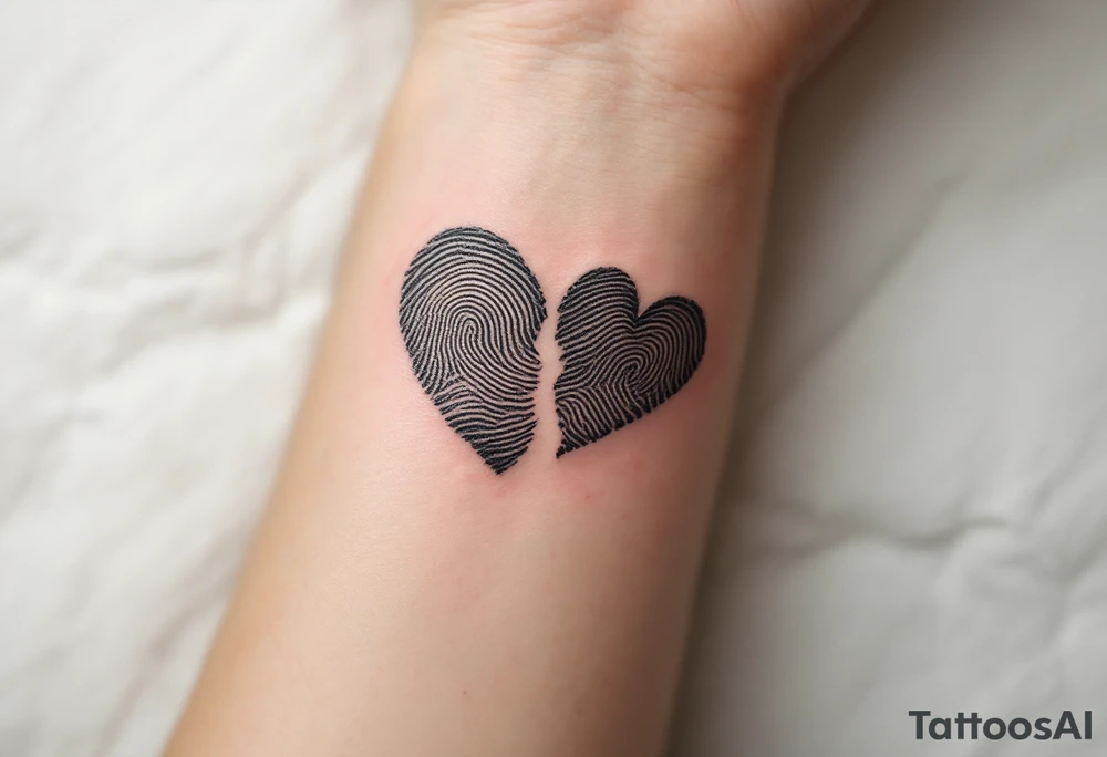 Matching fingerprint hearts in black ink, customized from each other’s actual prints. tattoo idea