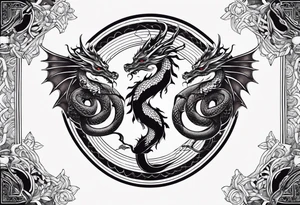 caduceus replace snakes with eastern dragons tattoo idea