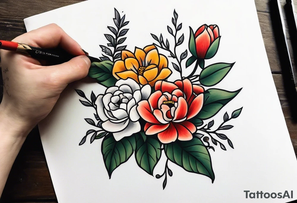 American traditional flowers tattoo idea