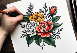 American traditional flowers tattoo idea