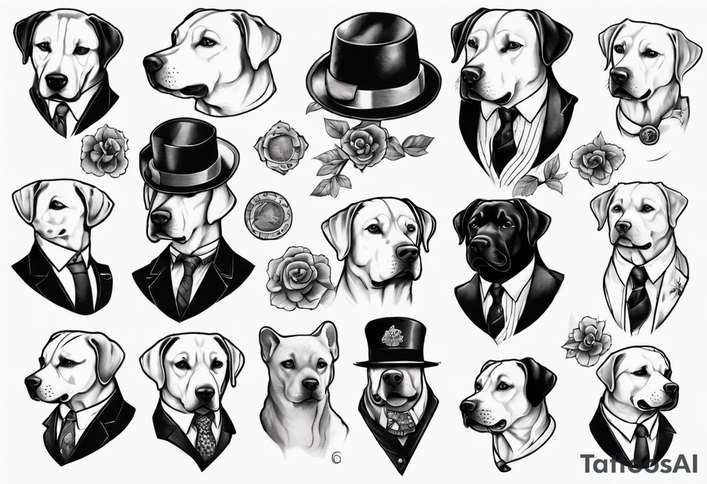 A labrador in a double breasted suit tattoo idea