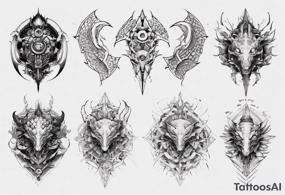 Dragon skin mechanical symmetrical tattoo idea