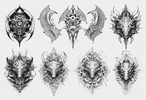 Dragon skin mechanical symmetrical tattoo idea