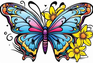 Butterfly, star and daffodils, aster flower tattoo idea