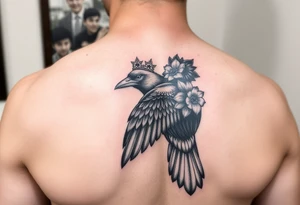 Crow with yellow flower crown and broken wing tattoo idea