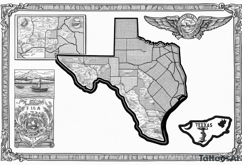 florida outline with texas outline ,772,956, and some dices tattoo idea