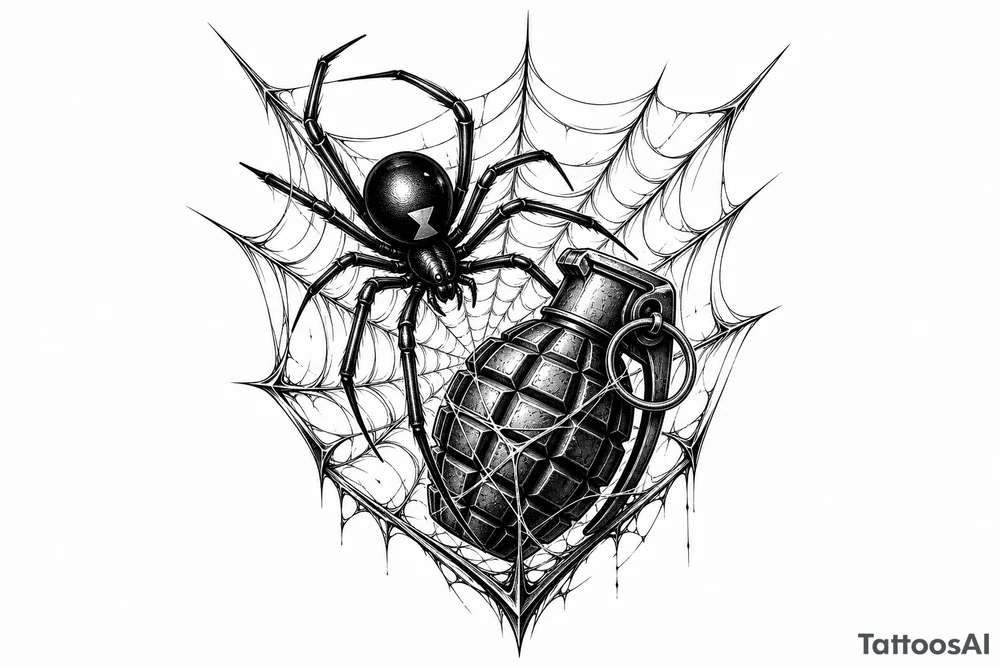 A spider web with black widow including a greanade tattoo idea