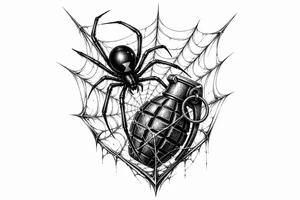 A spider web with black widow including a greanade tattoo idea