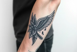 Full Sleeve tattoo including details of a few jungle leave's, Puerto Rican/Taino/Filipino tribal patterns, angel wing, little bird figures, tattoo idea