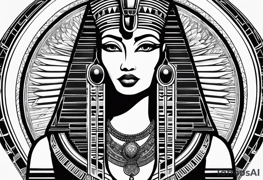black and white Egyptian goddess Isis tattoo idea