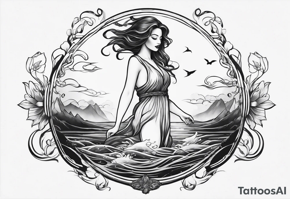 simple tattoo of full body girl comfortably floating above water tattoo idea