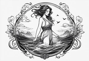 simple tattoo of full body girl comfortably floating above water tattoo idea
