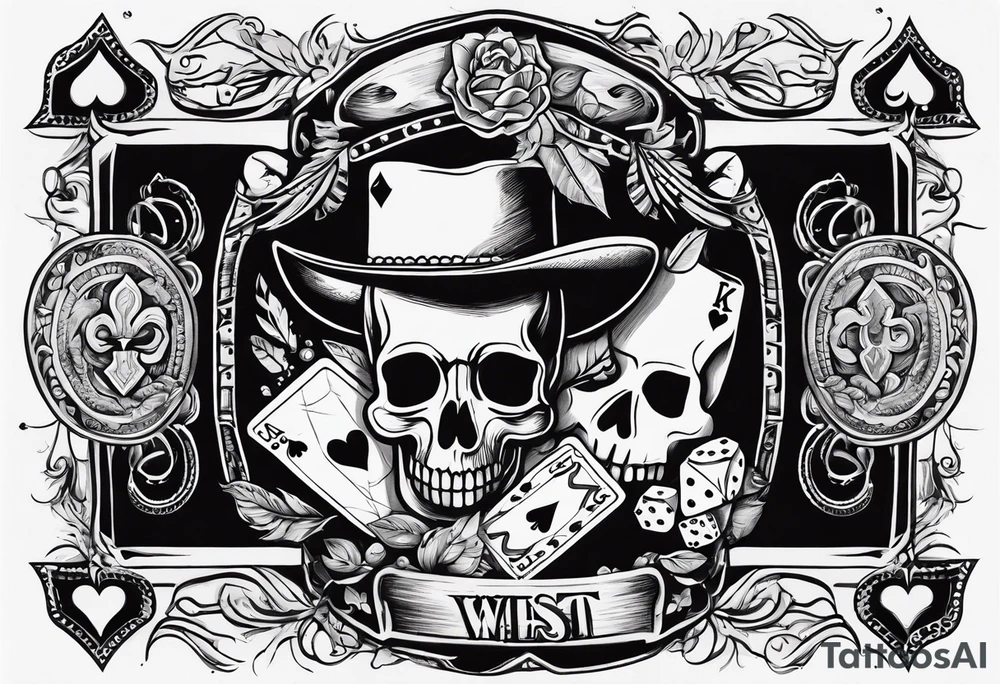 wild west sleeve with playing cards, dice tattoo idea