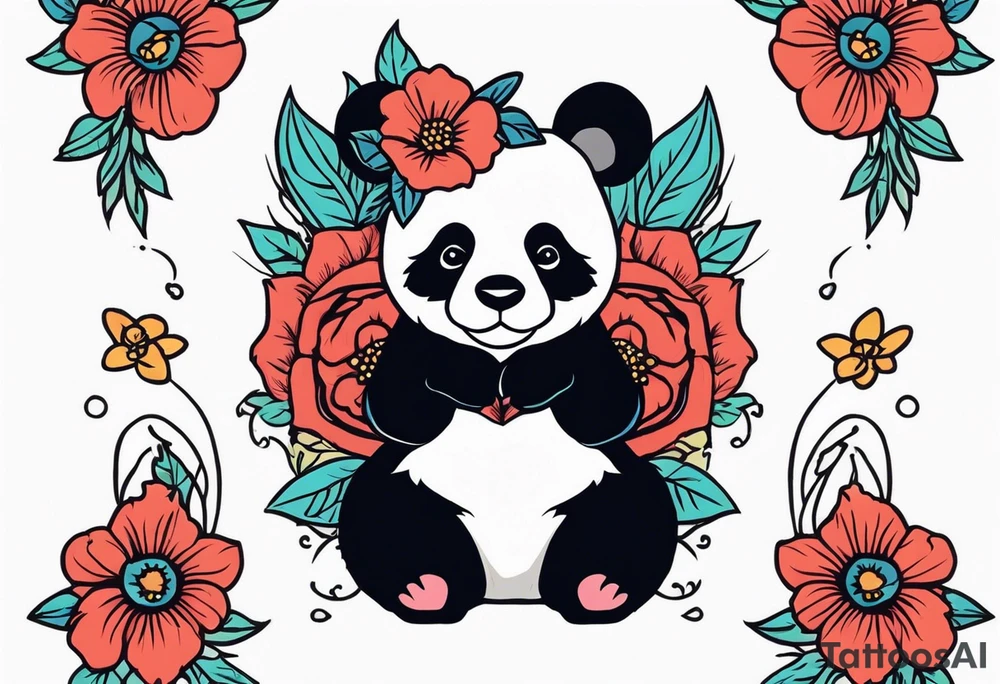 Punk Panda with flowers tattoo idea