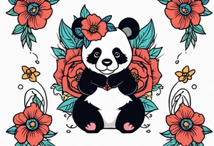 Punk Panda with flowers tattoo idea